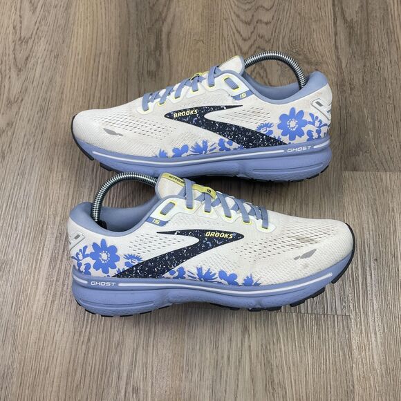 Brooks Ghost 15 Shoes Womens Size 10 White Blue Floral Running Sneakers - Picture 7 of 16